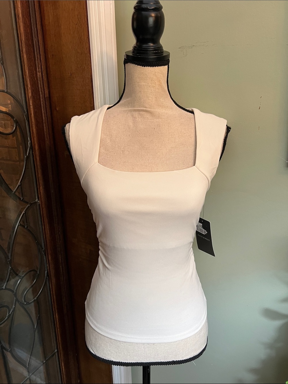 Fifty Street Square Neck Tank Top in Cream